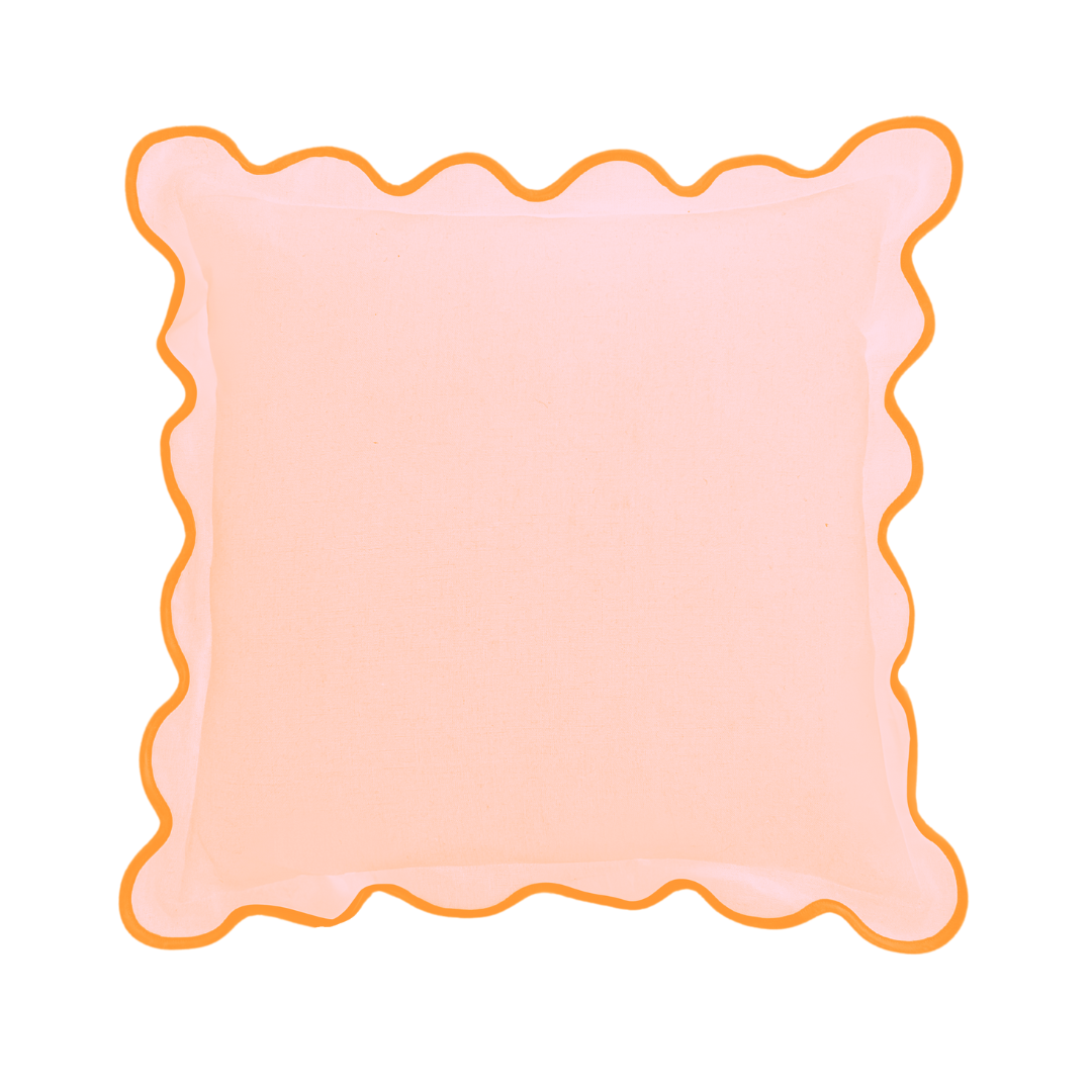 Laura Park Designs - Charlotte Scalloped Linen Pillow Pink with Orange Trim, SumnerEdit: 18" x 18" Throw Pillow