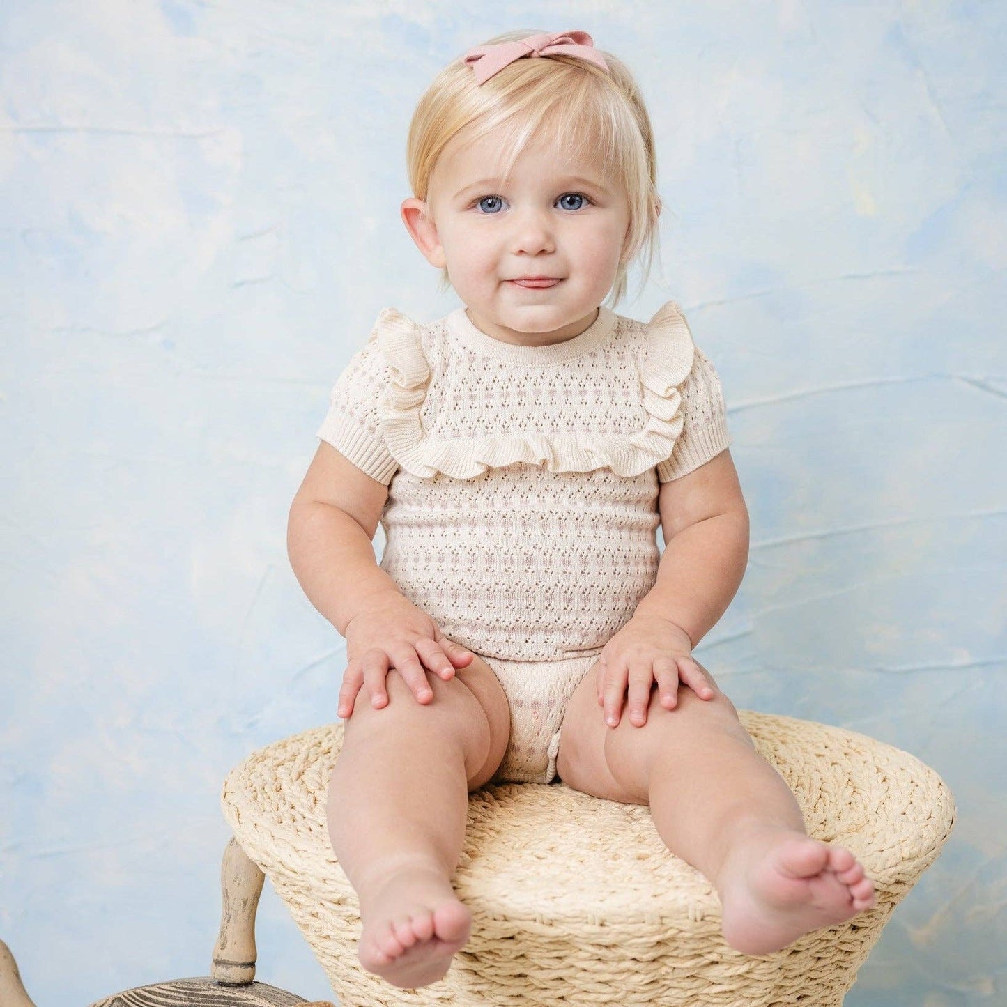 Feltman Brothers - Baby Girls Pointelle Jacquard Knit Romper: Ecru / 12M