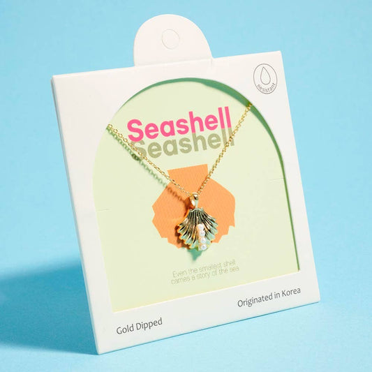 Pearl Accent Seashell Pendant Necklace