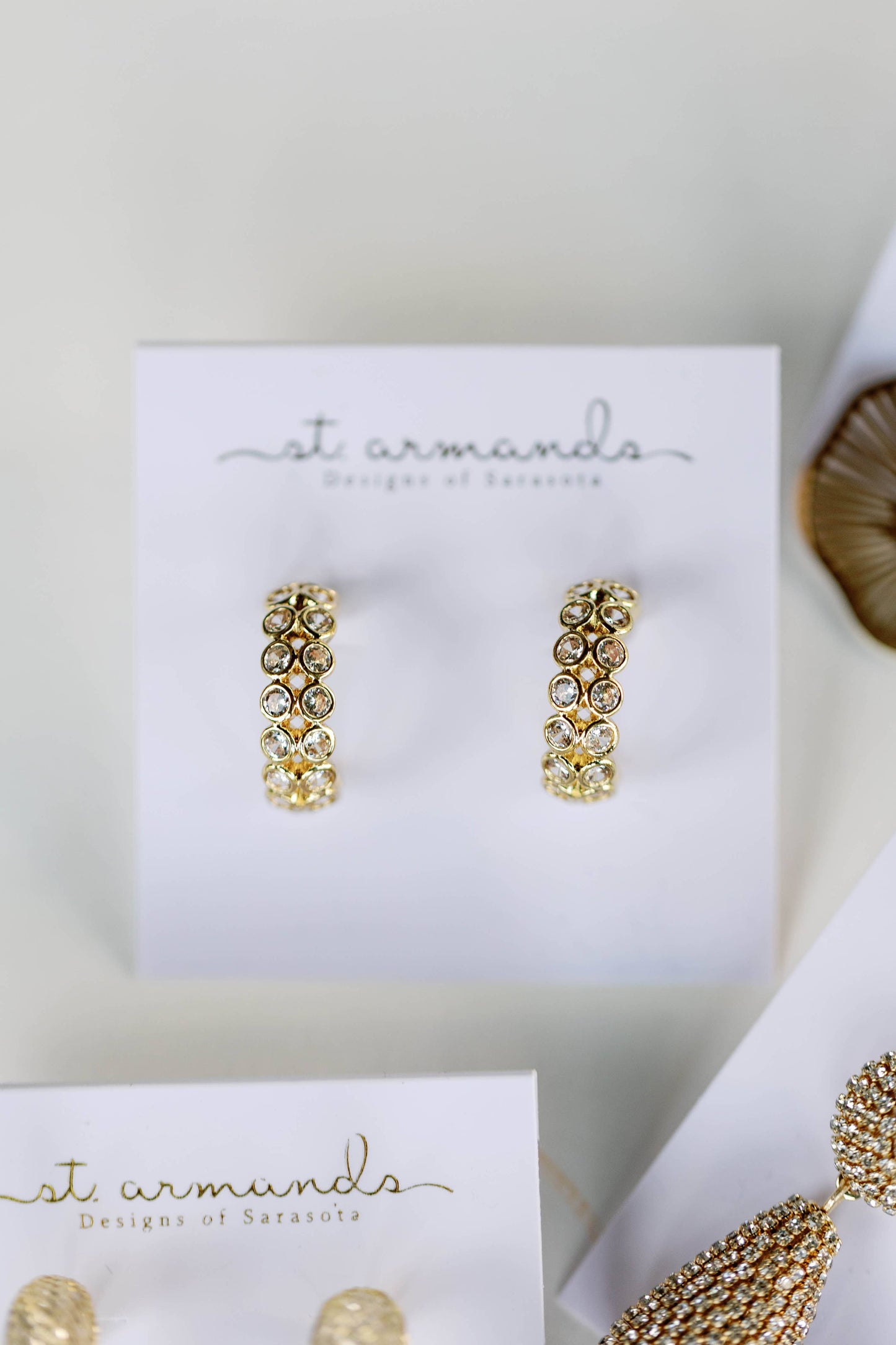 St Armands Designs of Sarasota - Double Diamond Chunky Gold Hoop Earrings