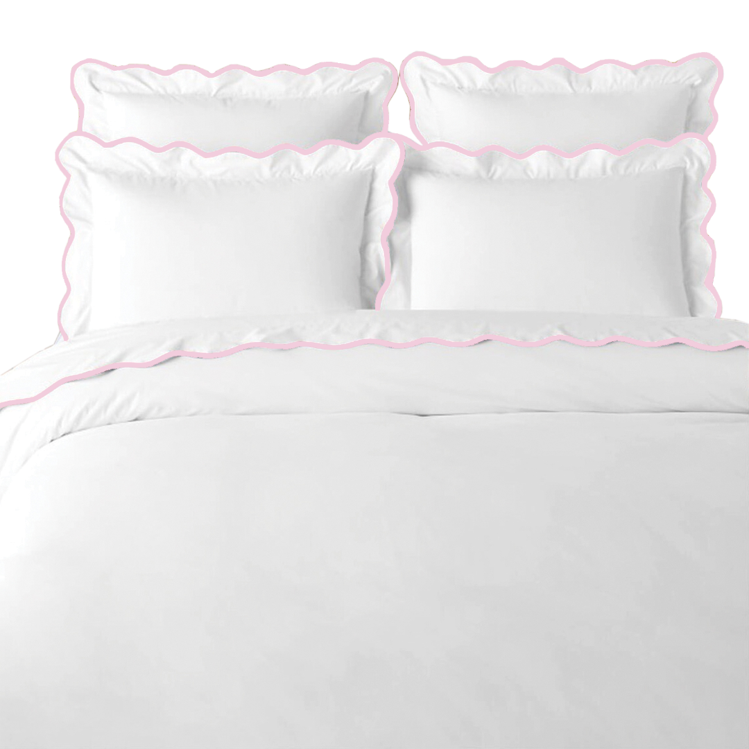 Laura Park Designs - Scalloped Duvet Cover, Pink / White: Full/Queen (88" x 88")