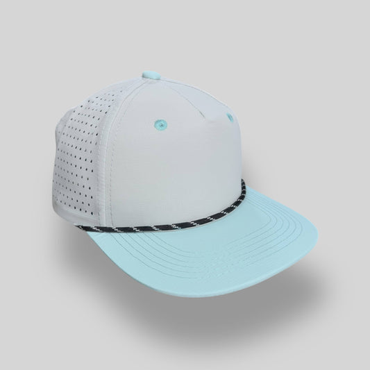 Blank Rope Hats - Perforated Structured Nylon Ripstop Ash Gray-Sky Blue / Black-White Rope