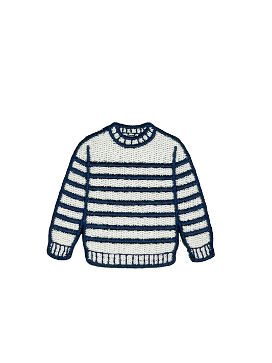 Field Trip Threads - Breton Sweater Embroidered Patch Navy Cream Stripe Preppy