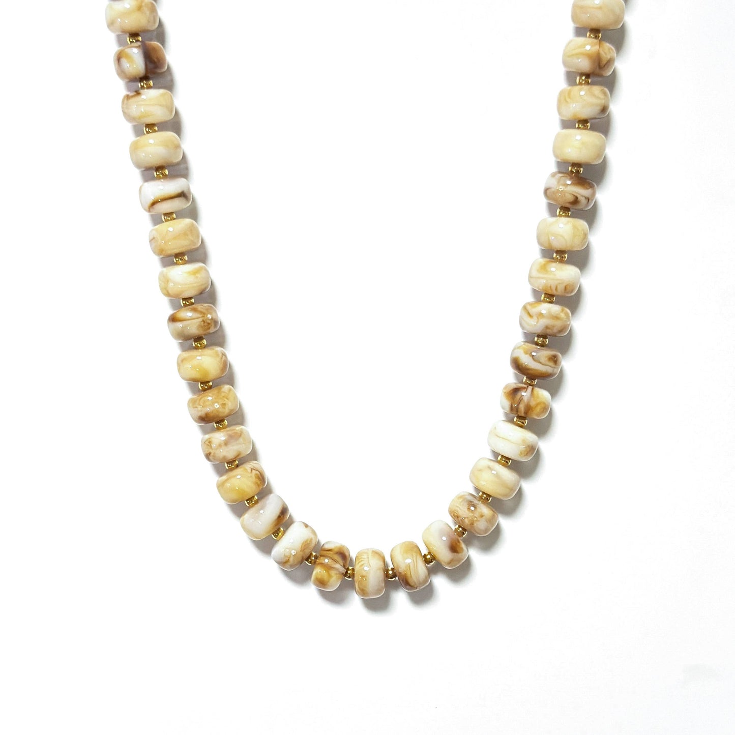 Savvy Bling - Fall Marble Beaded Statement Necklace Waterproof: Brown Swirl- Barrel