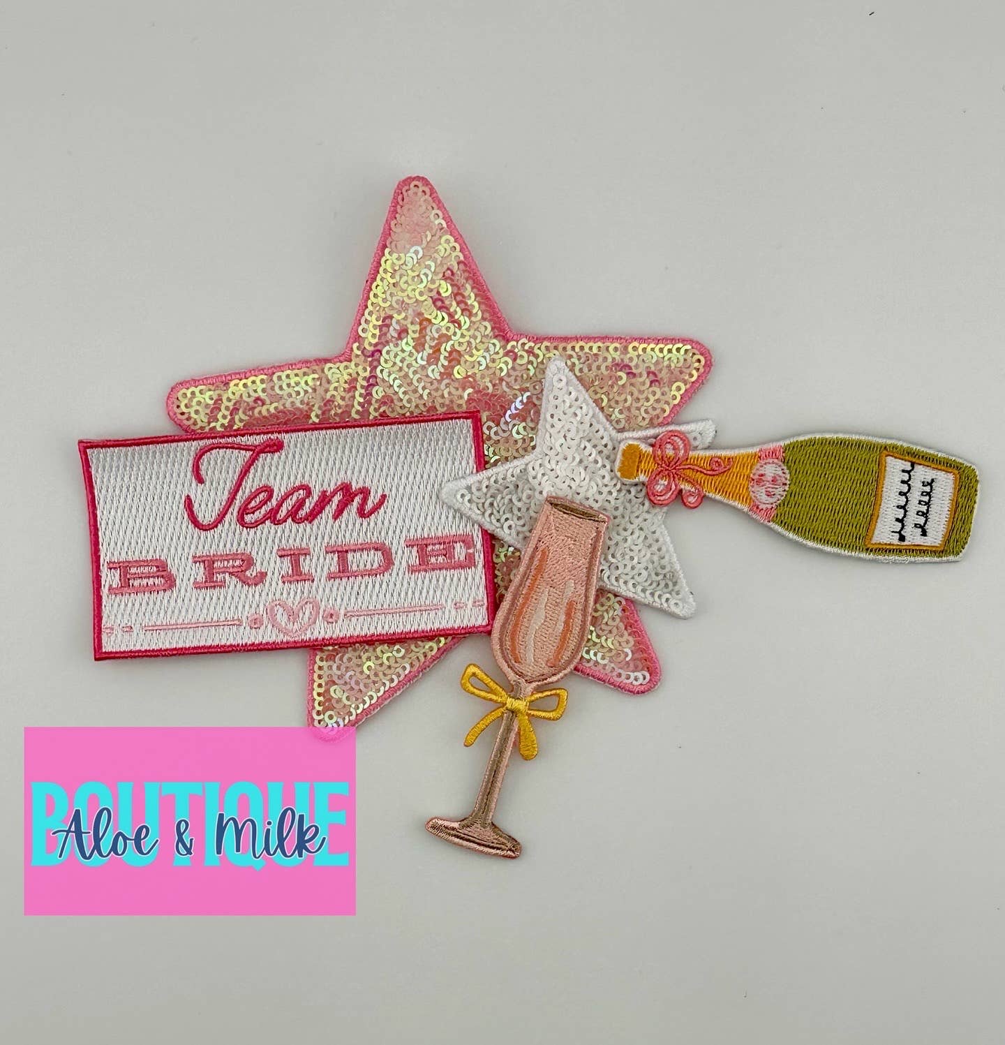 Aloe and Milk Boutique - Champagne Bottle, Bride Patches, Drinking Patch, Wedding