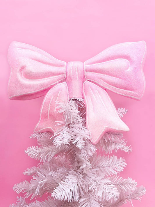 Rock Paper Scissors - Pink Glitter Bow Christmas Tree Topper 