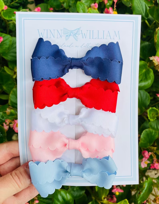 Winn and William - Small Scalloped Lottie Bow: Clip / Bundle (5 bows)