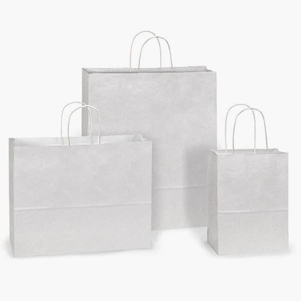Nashville Wraps - White Kraft Retail Paper Shopping Bags: 100 Pack / Junior 8x5x8"