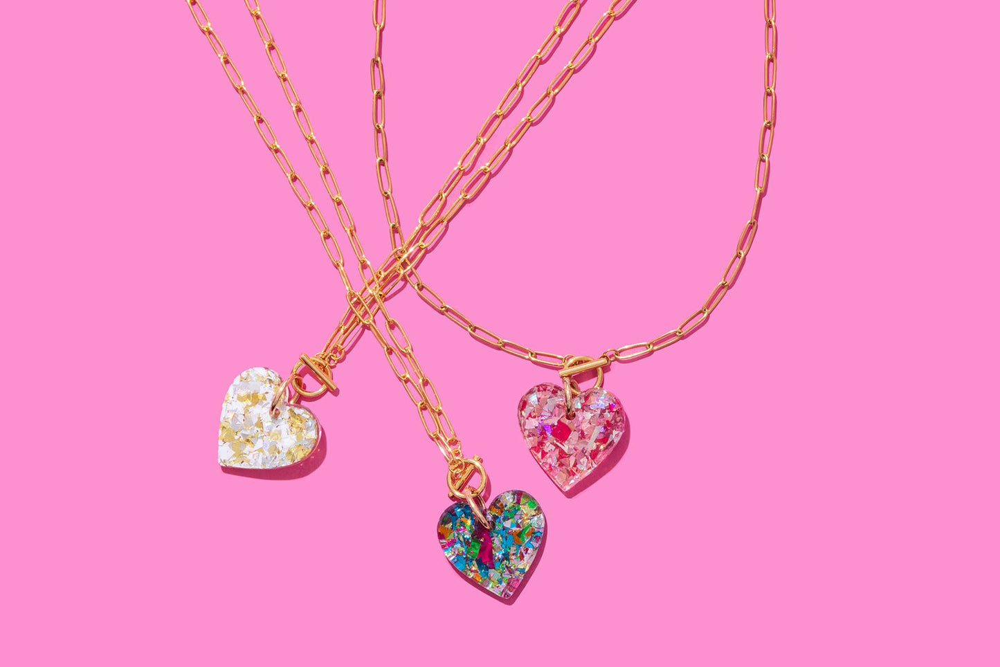 Taylor Elliott Designs - Paperclip Chain Necklace - Heart Pendant - Pink Confetti