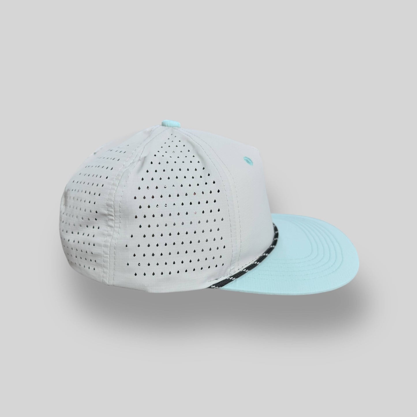 Blank Rope Hats - Perforated Structured Nylon Ripstop Ash Gray-Sky Blue / Black-White Rope