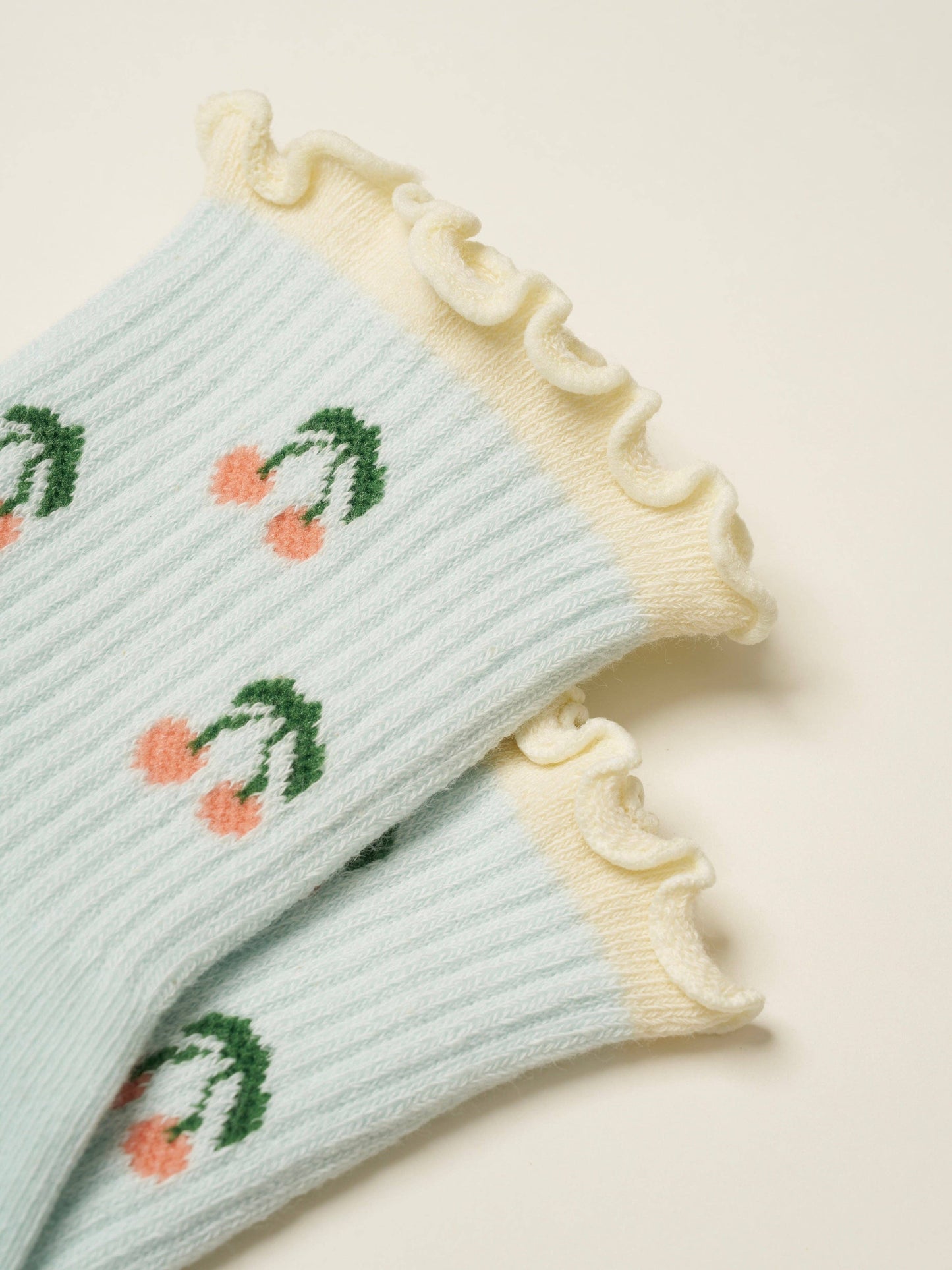 Effortless Club - 🍒 Cherry Ruffle Grip Sock [Baby Blue], Pilates Socks