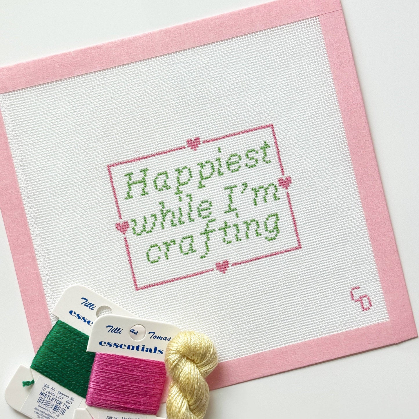 Cotswold Co Designs - Happiest When I’m Crafting Door Hanger Sign Needlepoint Canvas, 18 Mesh, 4x4 Design