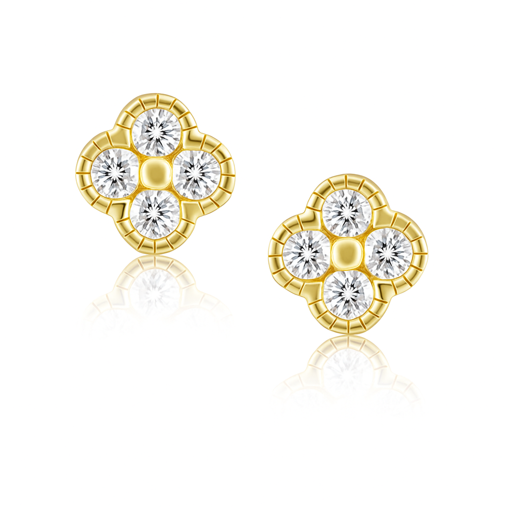 Sahira Jewelry Design - Gracie CZ Clover Studs: Gold