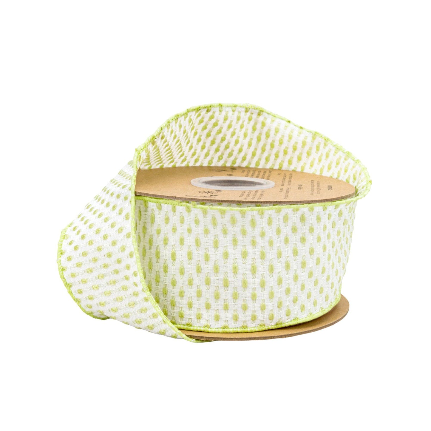 LA Ribbons Wholesale - 2 1/2" Wired Ribbon | Lime Green/White Woven | 10 Yard Roll