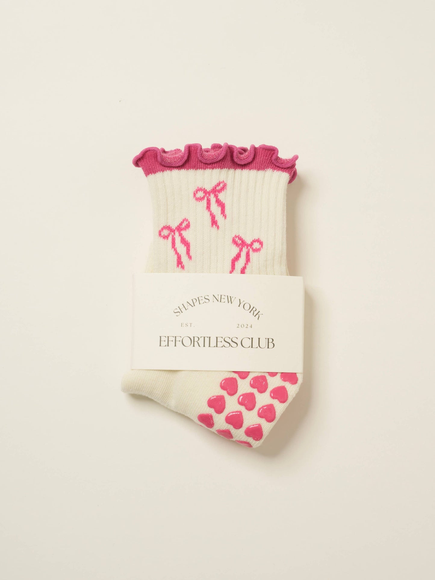 Hot Pink Bow Ruffle Grip Sock