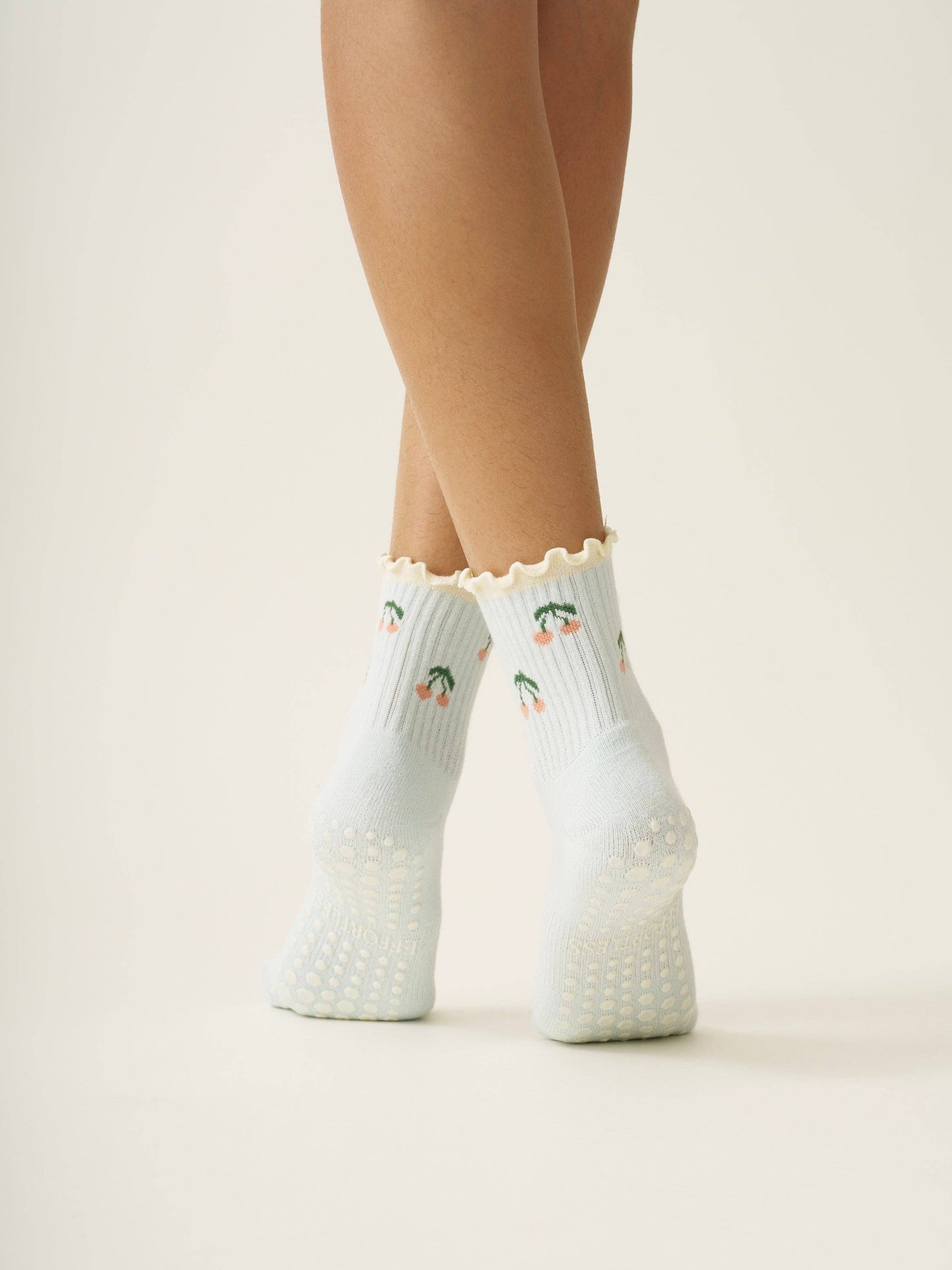 Effortless Club - 🍒 Cherry Ruffle Grip Sock [Baby Blue], Pilates Socks