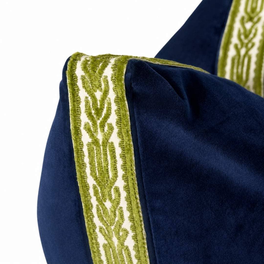 Laura Park Designs - Navy Velvet Pillow with Green Embroidery: One Size