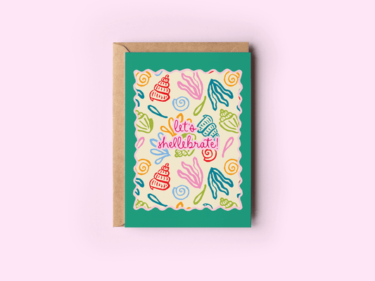 The Shelley Society - Let's Shellebrate! Seashell Beach Coastal Greeting Card