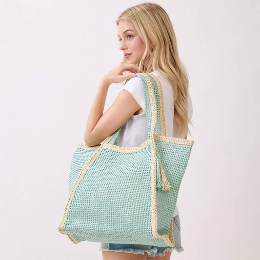 Blue Woven Tote Bag
