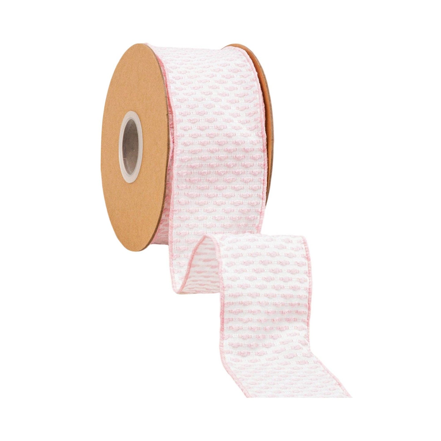 LA Ribbons Wholesale - 2 1/2" Wired Ribbon | Pink/White Woven | 10 Yard Roll
