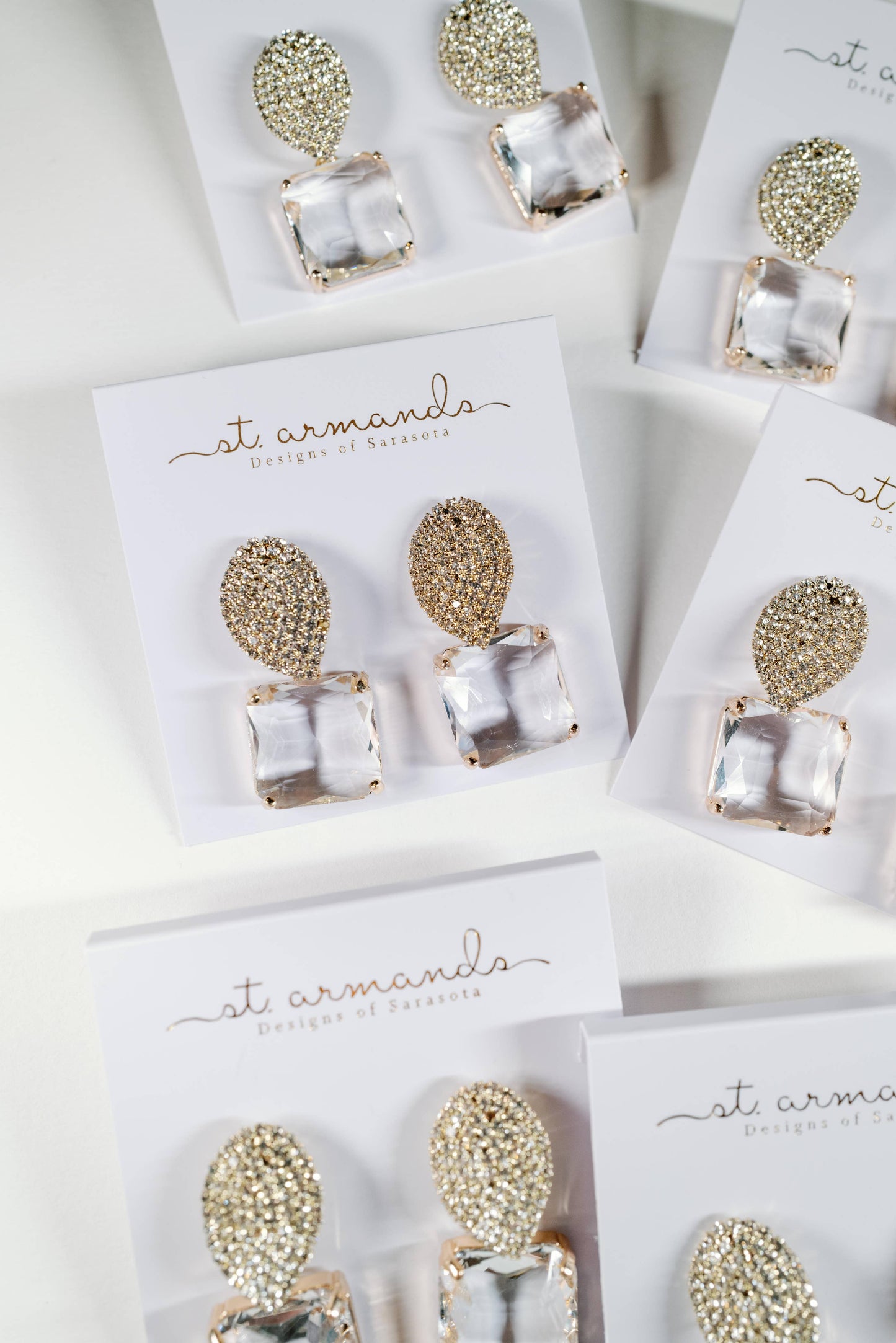 St Armands Designs of Sarasota - Clear Crystal Retro Pave Crystal Gum Drop Statement Earrings
