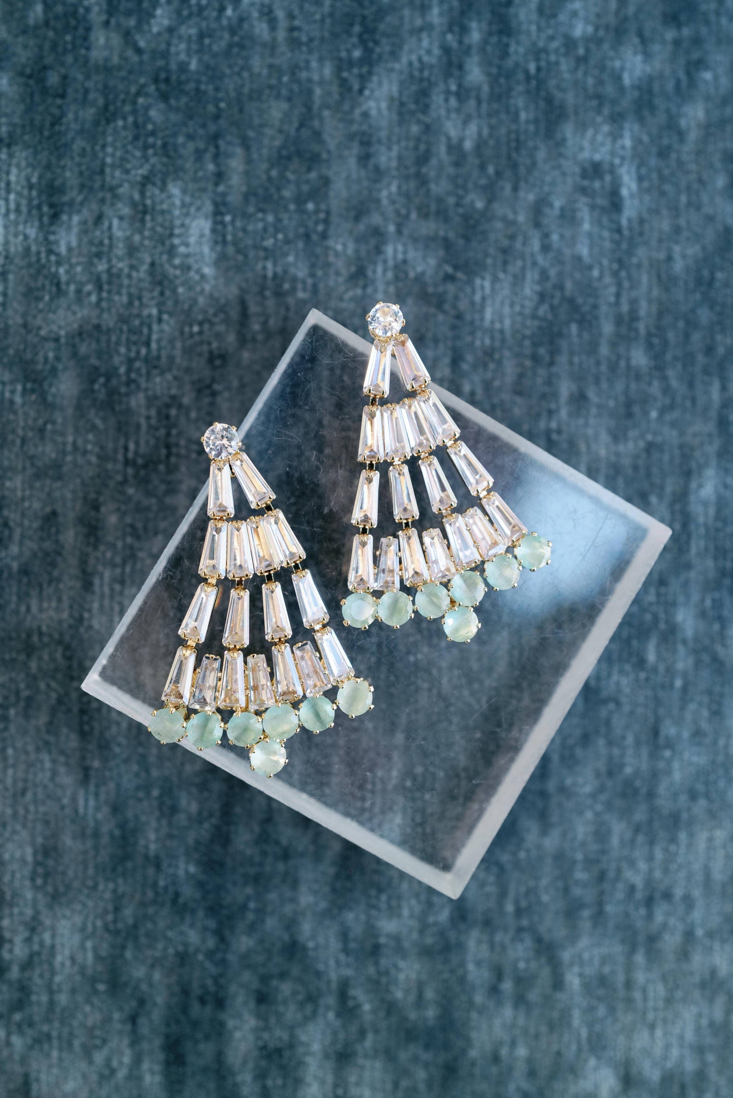 St Armands Designs of Sarasota - Crystal and Chalcedony Christmas Tree Holiday Earrings