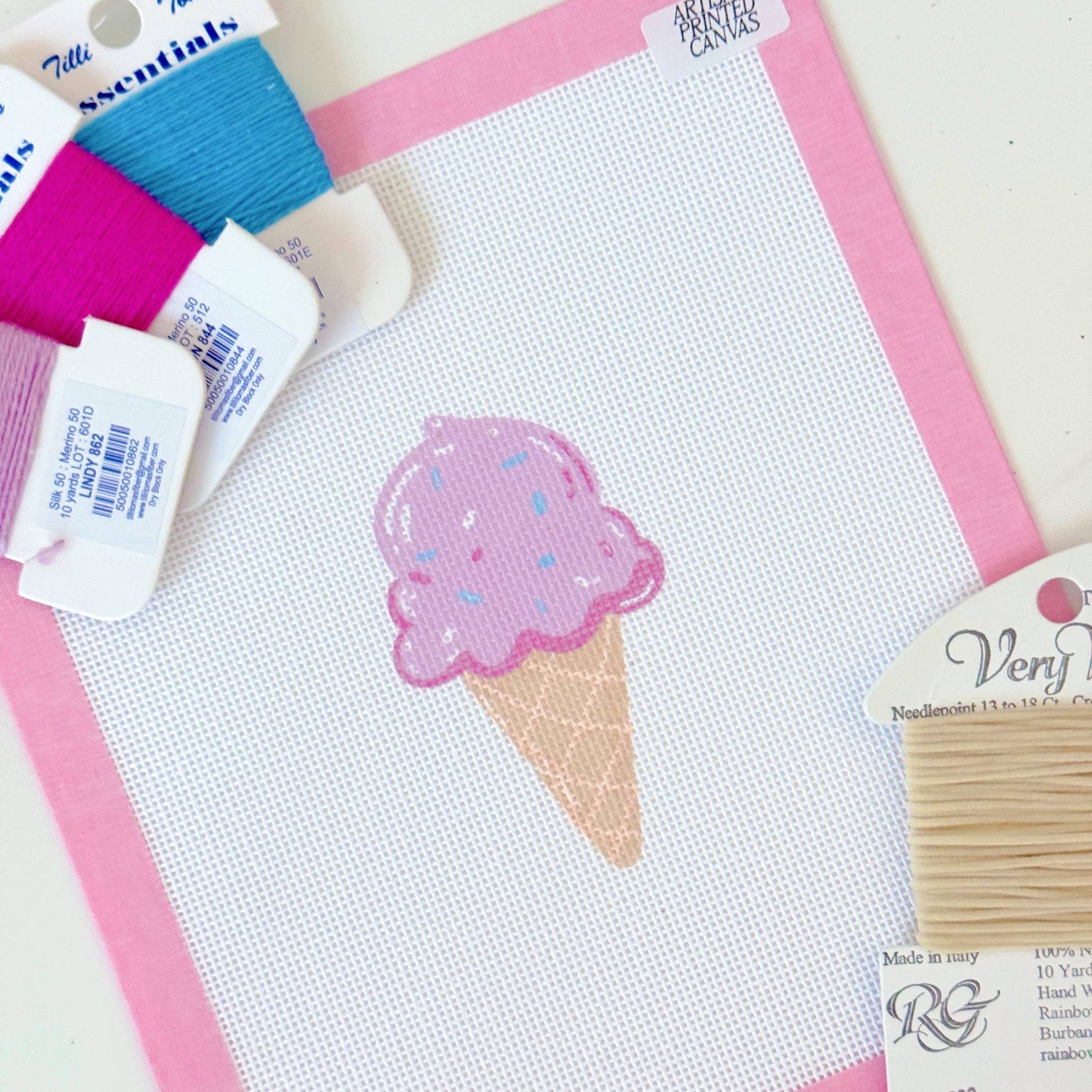 Cotswold Co Designs - Summer Needlepoint Canvas, Artisan Printed, Icecream Needlep