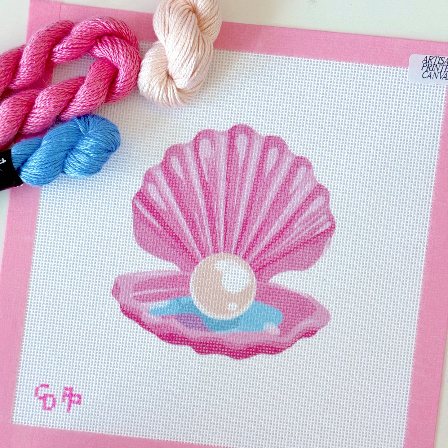 Cotswold Co Designs - Pink Pearl Shell Needlepoint Canvas, Artisan Printed Canvas,