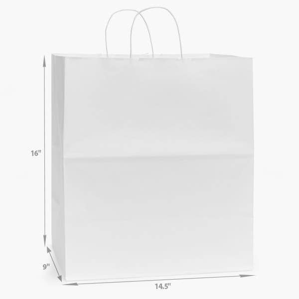 Nashville Wraps - White Kraft Retail Paper Shopping Bags: 100 Pack / Vogue 16x6x12.5"