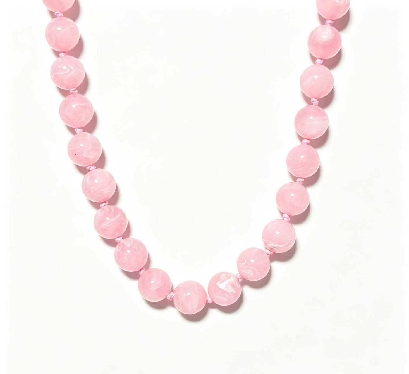 Savvy Bling - Marble Beaded Statement Necklace: Pink Punch