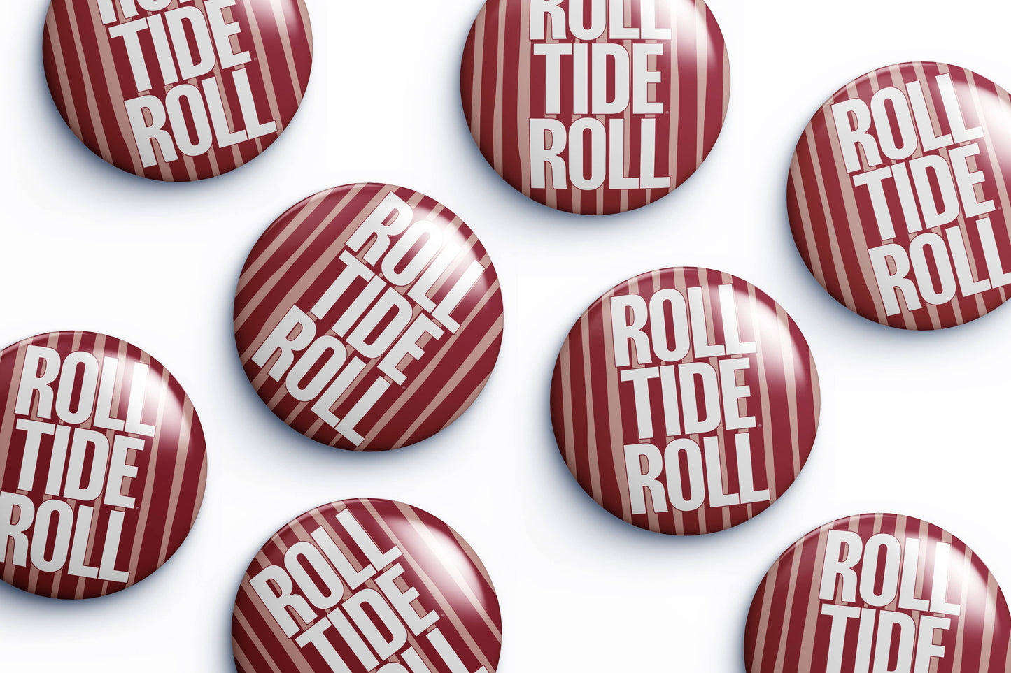 Cute As A Button - Alabama Roll Tide Roll Striped Button