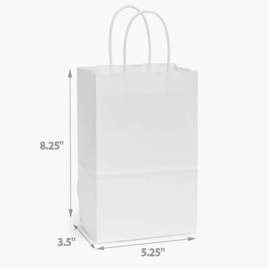 Nashville Wraps - White Kraft Retail Paper Shopping Bags: 100 Pack / Rose 5.25x3.5x8.25"