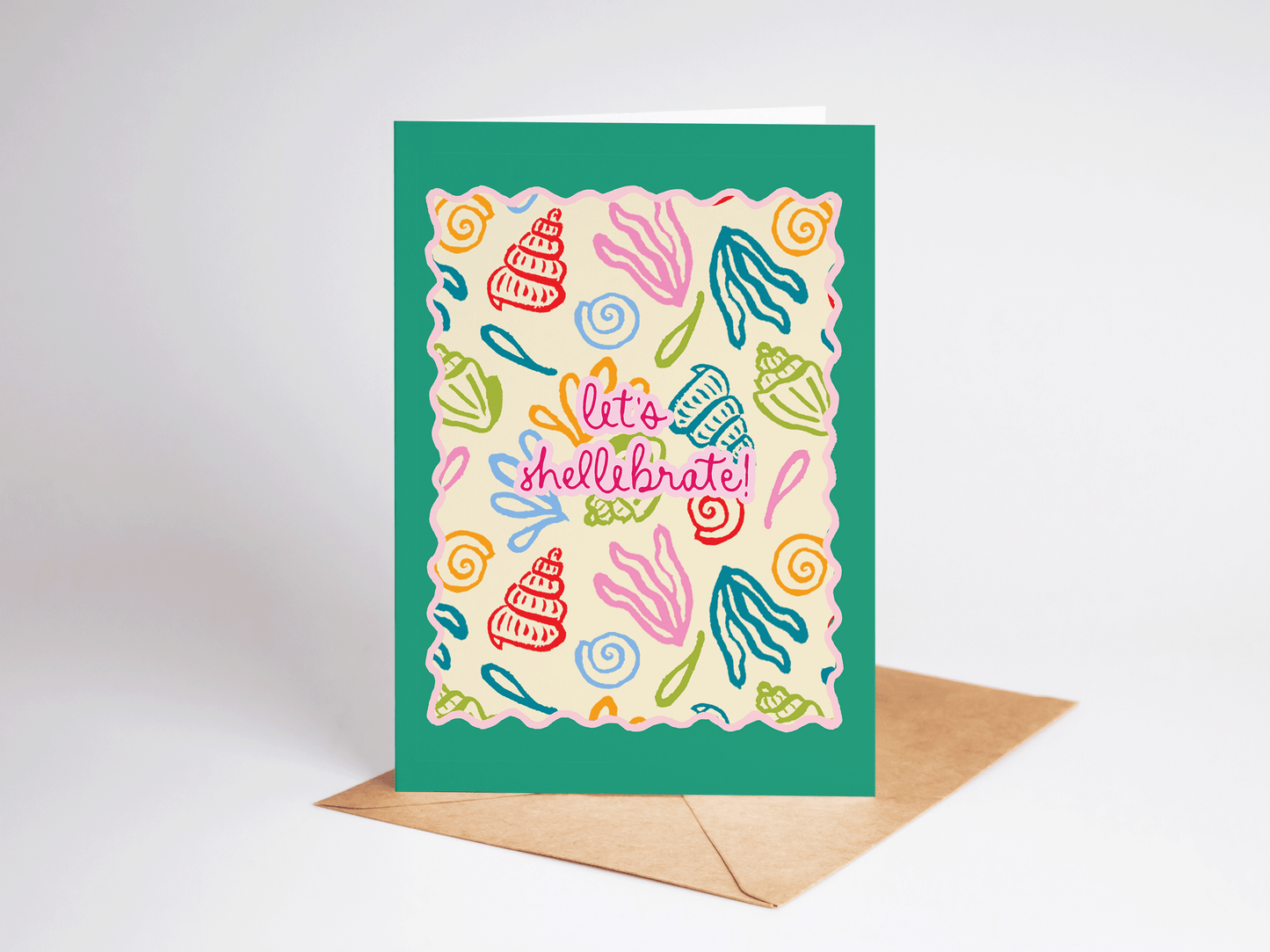 The Shelley Society - Let's Shellebrate! Seashell Beach Coastal Greeting Card