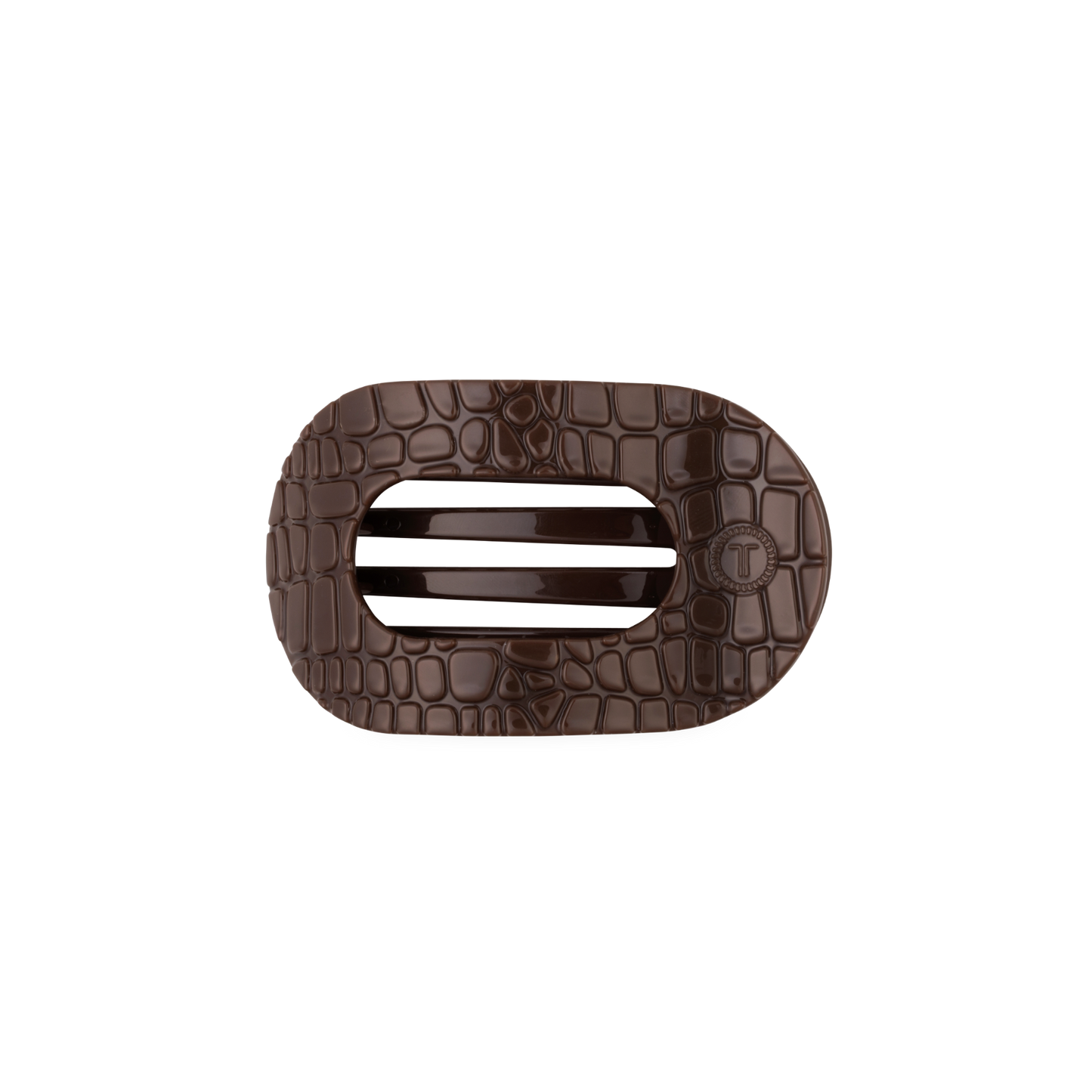 TELETIES - Brown Crocodile Small Flat Round Hair Clip