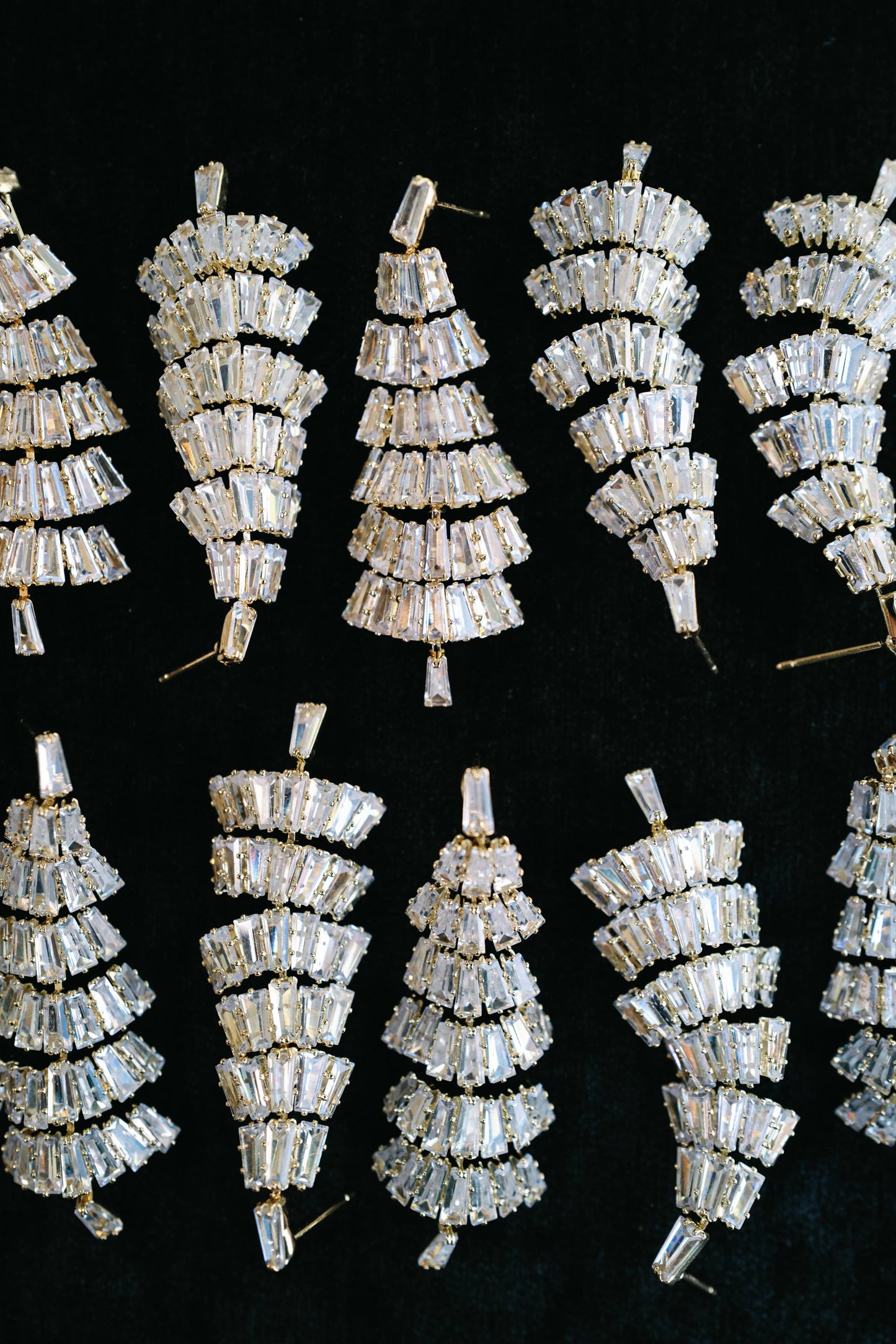 St Armands Designs of Sarasota - Baguette Crystal Christmas Tree Holiday Statement Earrings