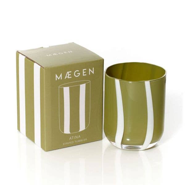 Atina Glass Tumbler - Olive & White