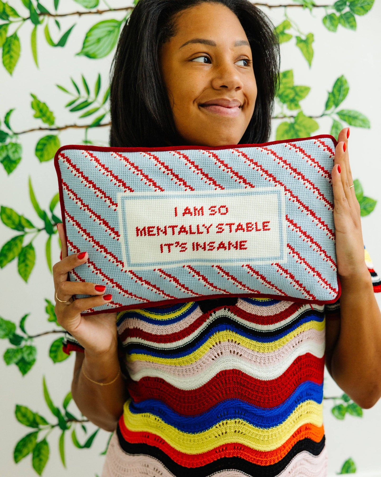 Furbish Studio - Mentally Stable Needlepoint Pillow