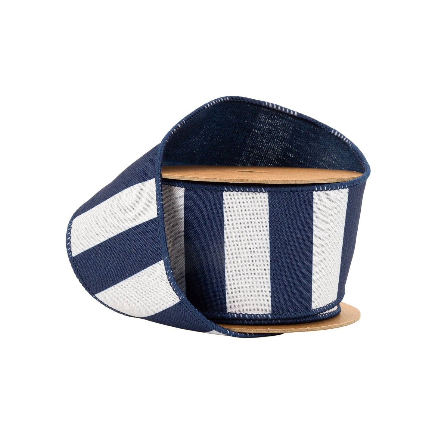 LA Ribbons Wholesale - 2 1/2" Wired Ribbon | Cabana Horizontal Stripe Navy | 10 Yard Spool