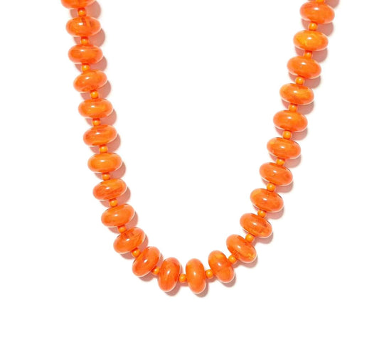 Savvy Bling - Flat Marble Beaded Statement Necklace: Sunset Orange