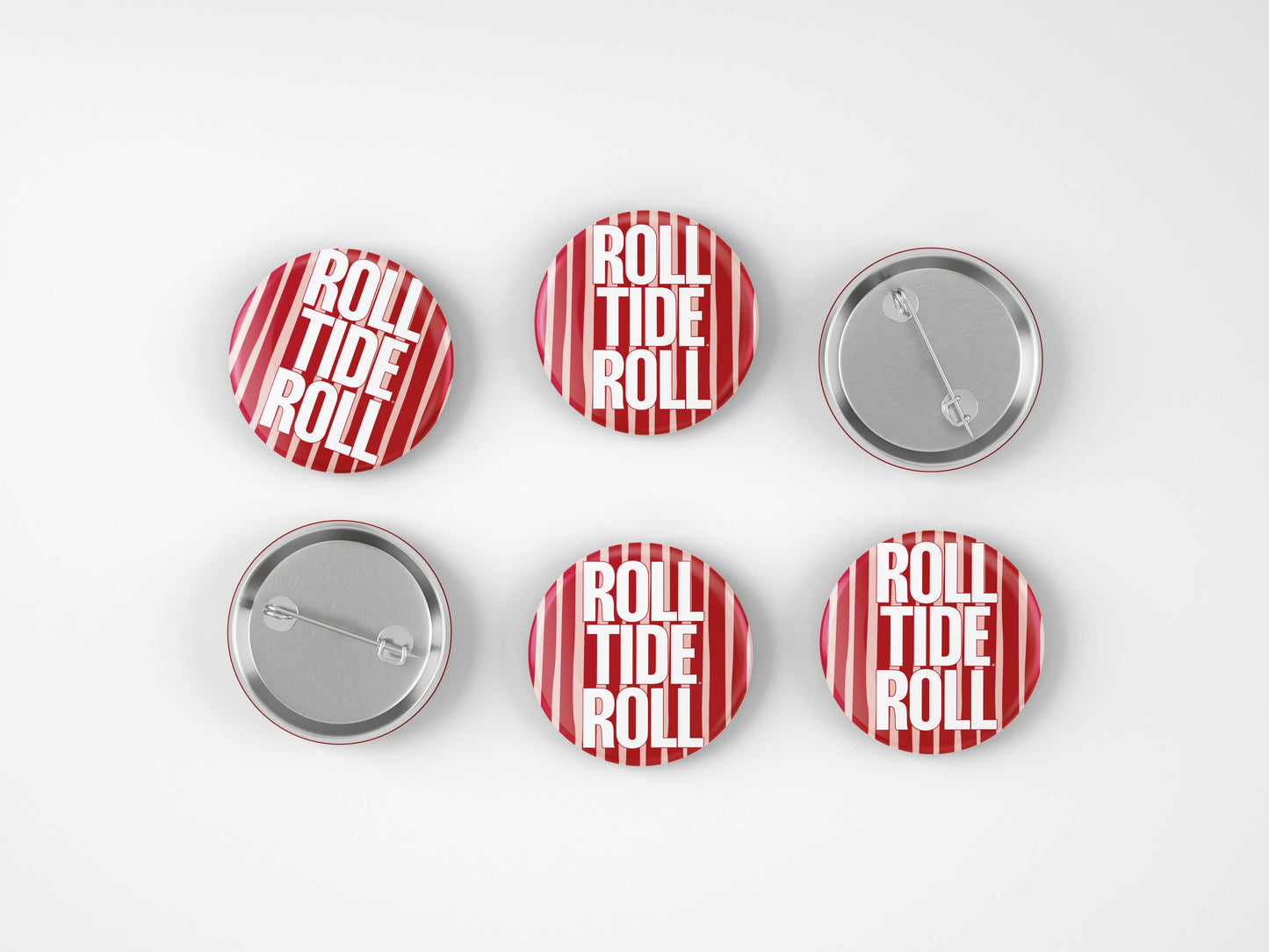 Cute As A Button - Alabama Roll Tide Roll Striped Button