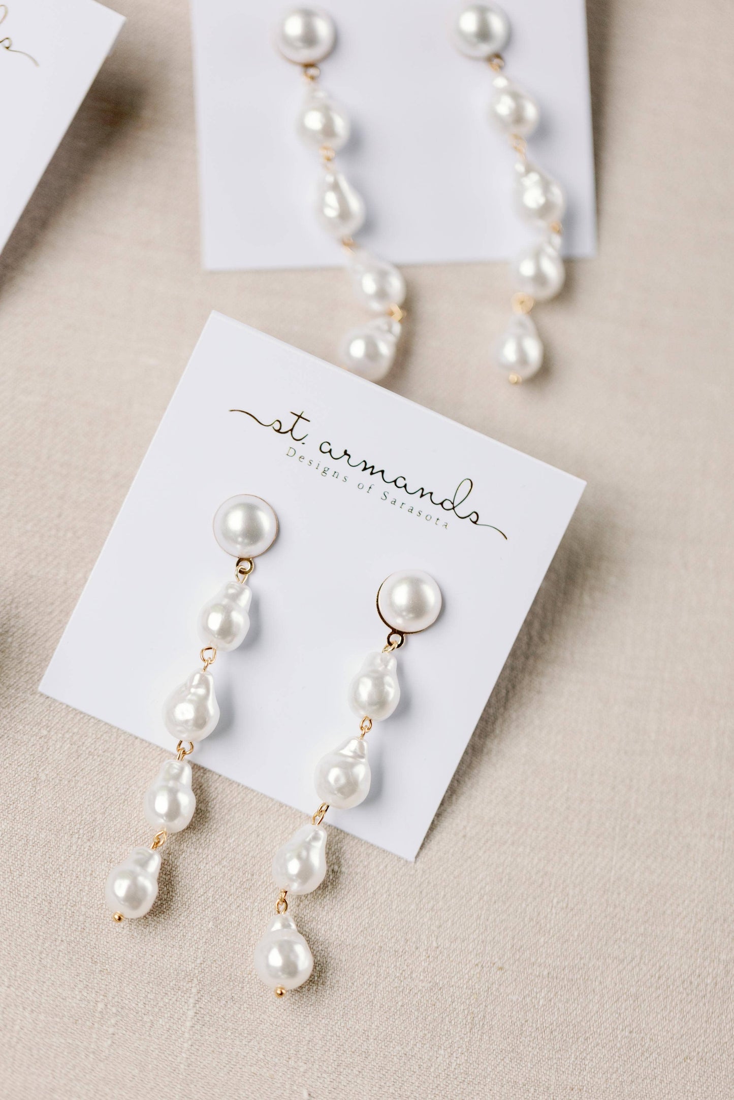 St Armands Designs of Sarasota - Natural Pearl Statement Drop Statement Earrings