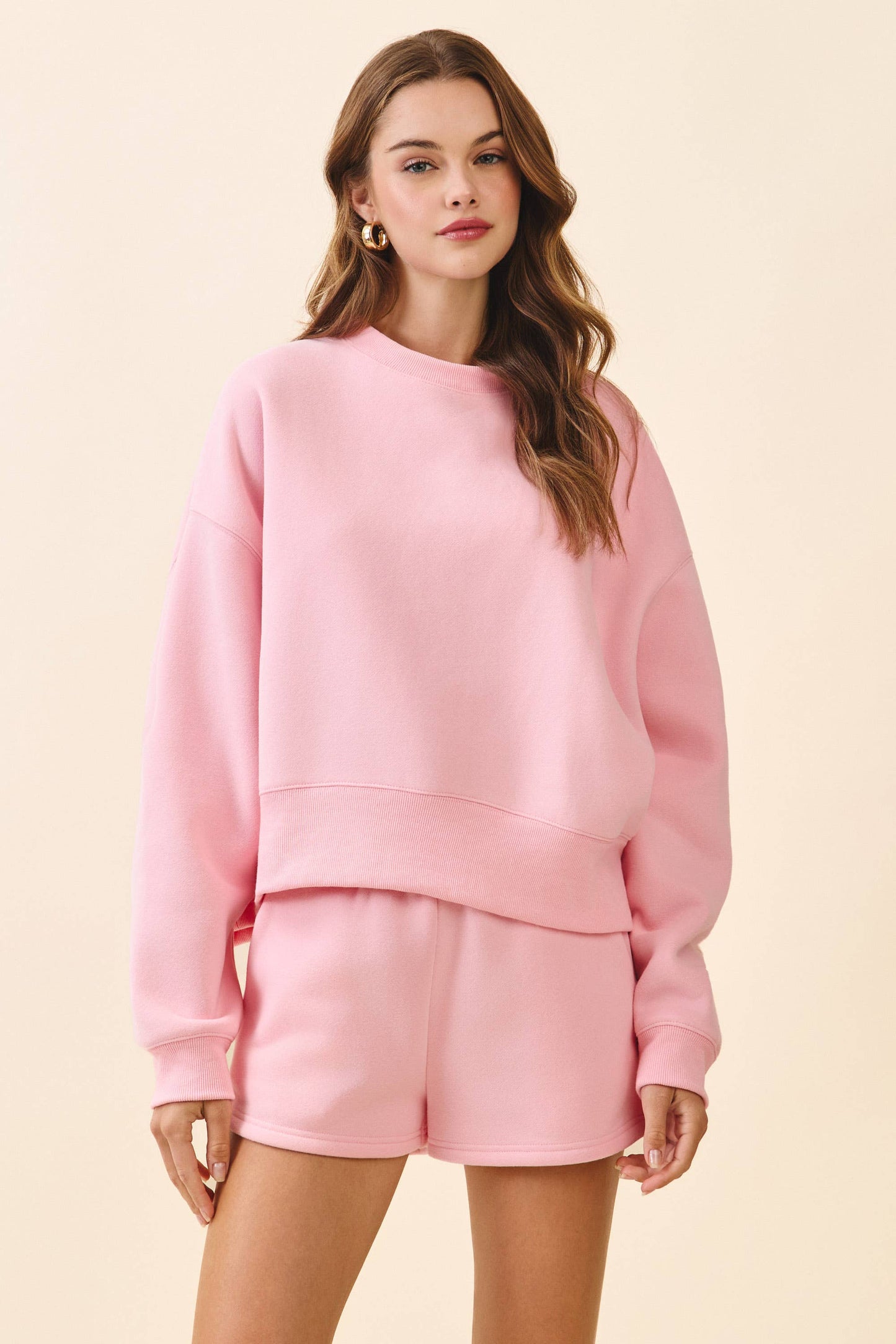 TCEC - CT7976-Dropped Shoulder Sweatshirt : Baby Pink / S