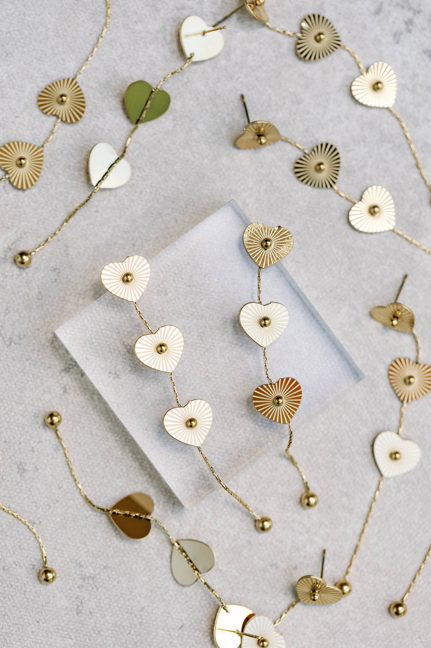 St Armands Designs of Sarasota - Gold Heart Duster Drop Earrings