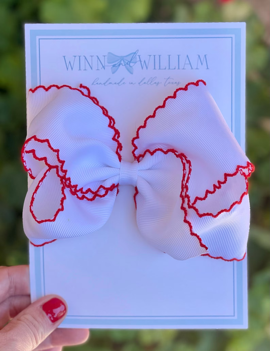Winn and William - The "Via" Moon Stitch Bow: Pale Pink Moonstitch / Small w/ Clip