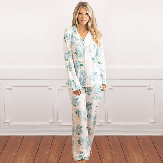 8 Oak Lane - Hydrangea Ribbons Luxe Long PJ Set: M