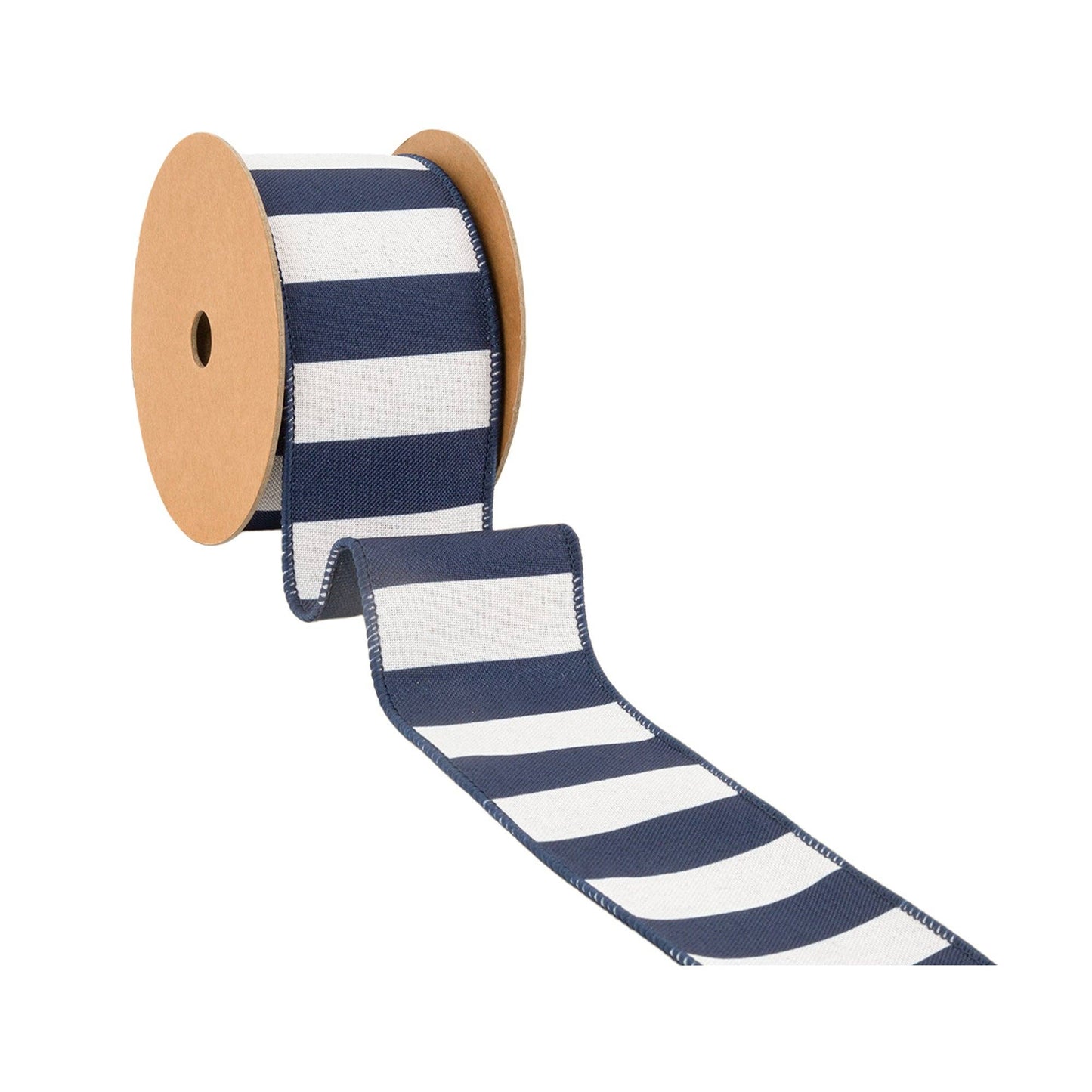 LA Ribbons Wholesale - 2 1/2" Wired Ribbon | Cabana Horizontal Stripe Navy | 10 Yard Spool