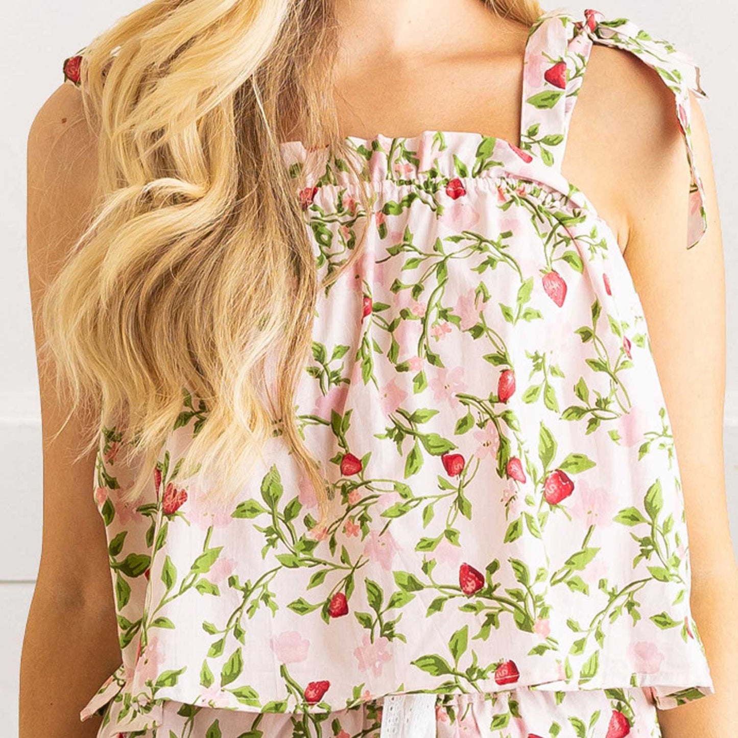 8 Oak Lane - Botanical Berry Tie Top Ruffle Sleep Set: M