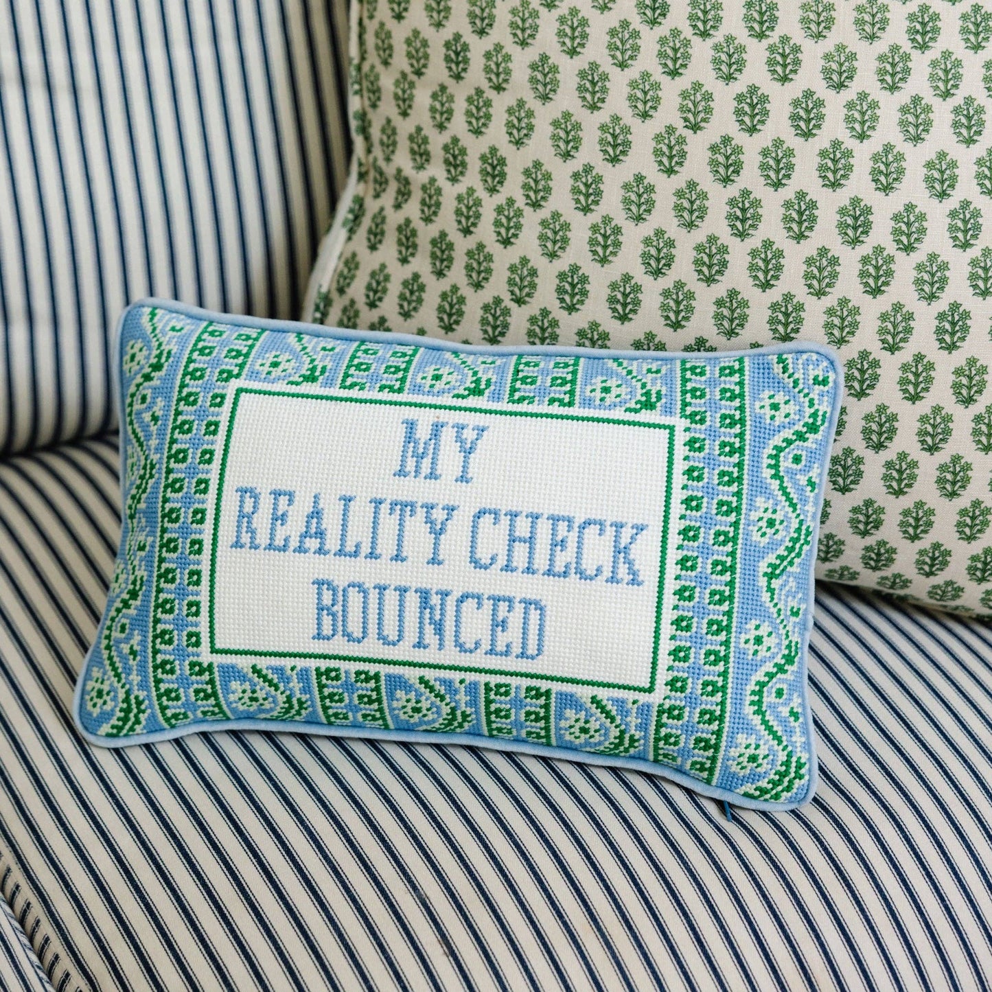 Furbish Studio - Reality Check Needlepoint Pillow