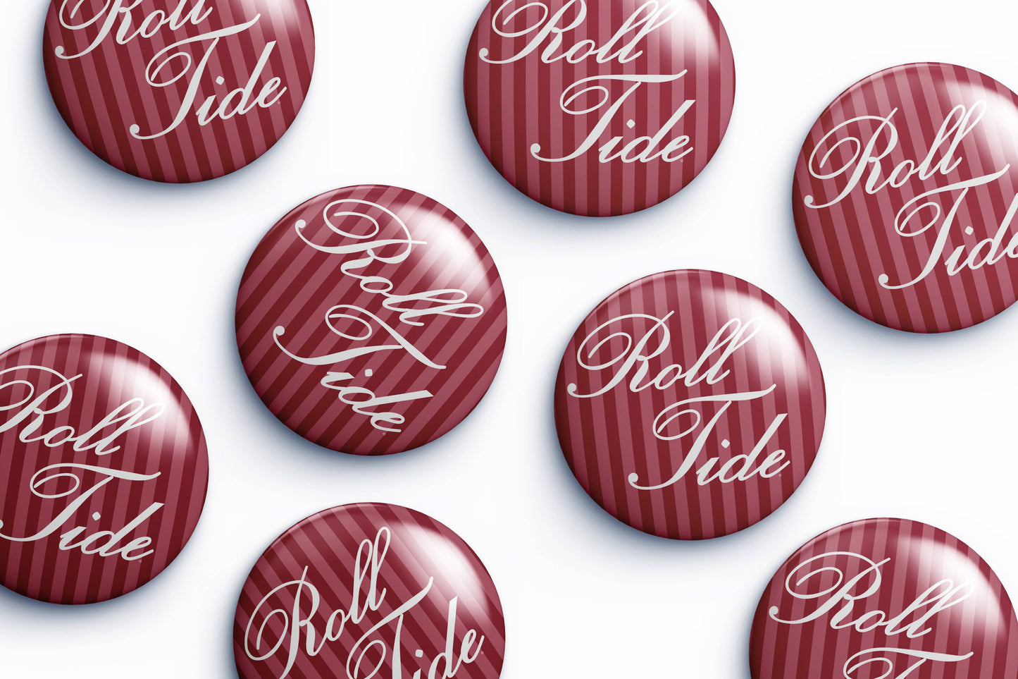 Cute As A Button - Alabama Striped Roll Tide Button