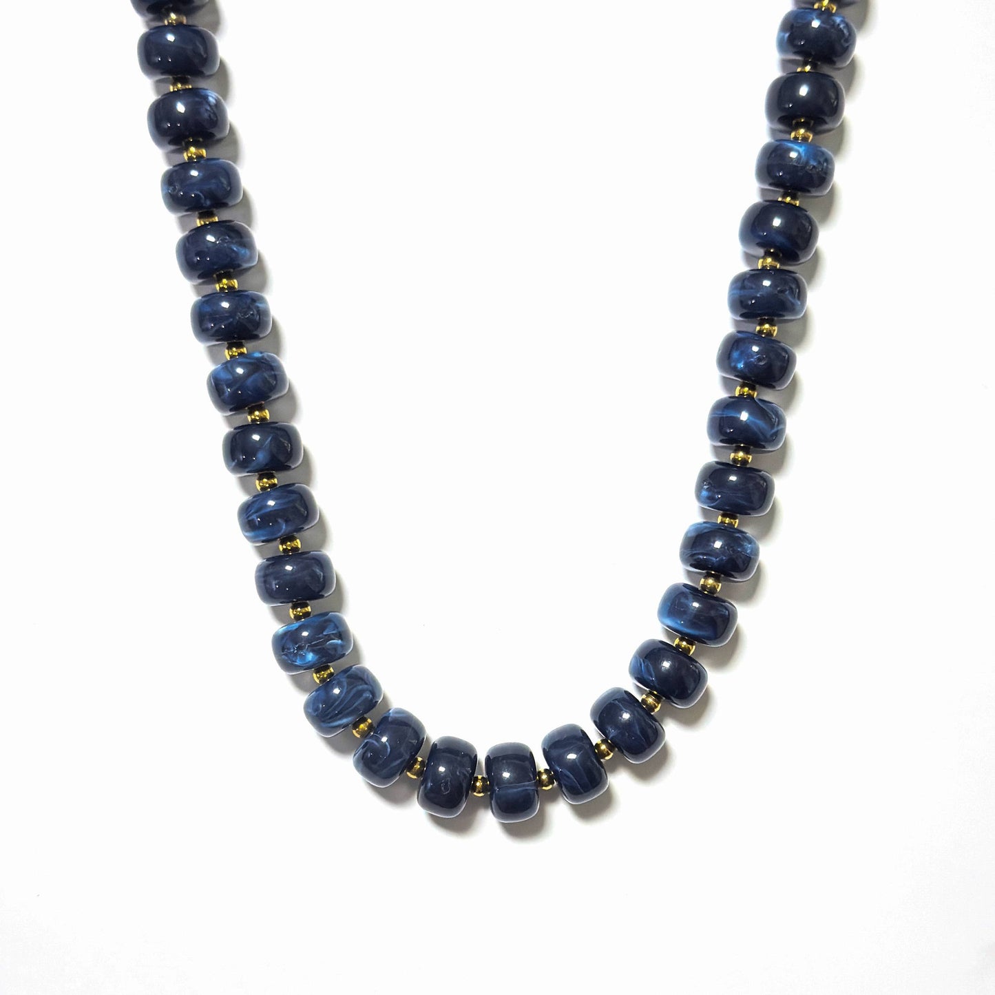 Savvy Bling - Fall Marble Beaded Statement Necklace Waterproof: Brown Swirl- Barrel
